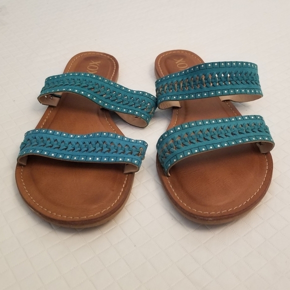 XOXO Women's Slide Sandals Teal Brown Sz 7.5M Ravenna - Picture 1 of 6